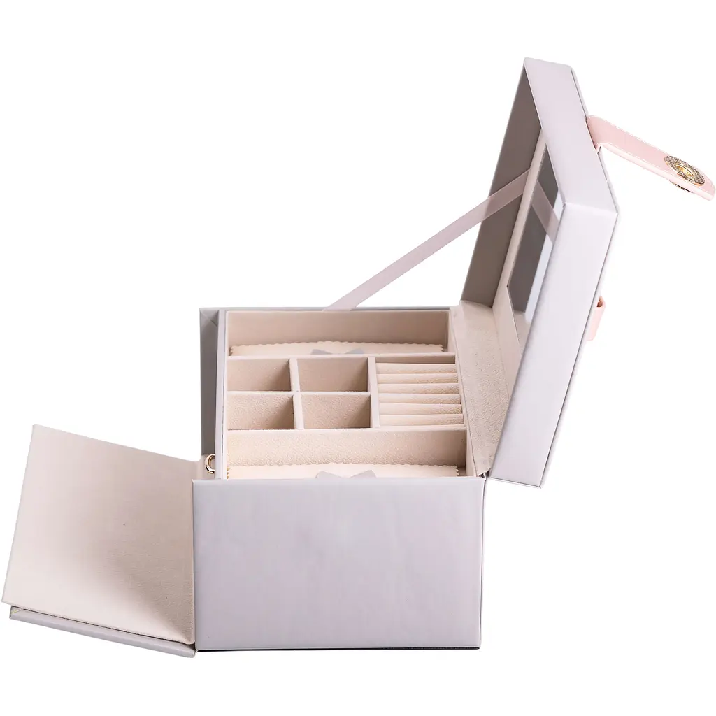 Кейс-скринька для прикрас Yiwu на кнопці 22.5x15.5x13 см сірий HP-5-17G - фото 5