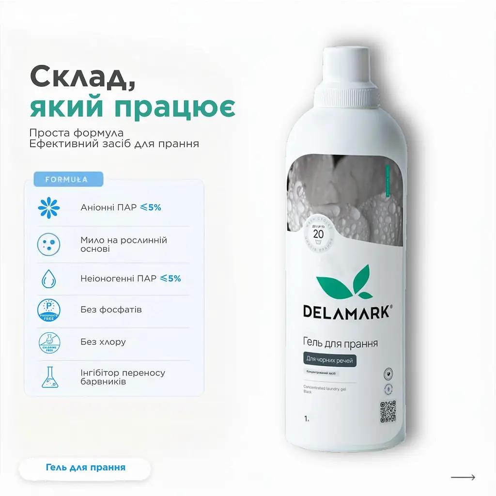Рідкий концентрований безфосфатний засіб для прання Delamark Black 1 л (4820152330185) - фото 6