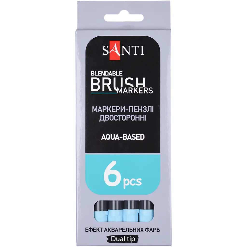 Маркер акварельний Santi Brush Marker SWB-14 блакитний двосторонній 6 шт. (391070) - фото 4