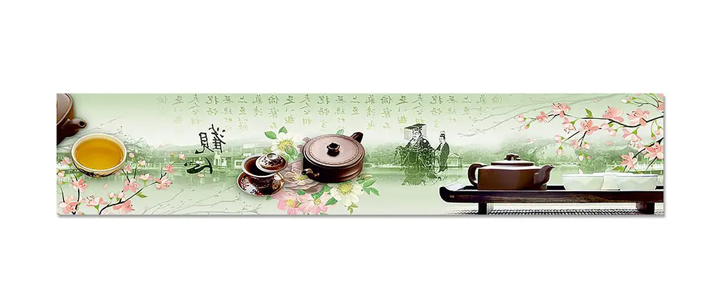 Кухонний фартух Happy Pocket самоклеючий Чай і Сакура ПВХ наклейка Східні символи 60х300 см Z180300 - фото 7