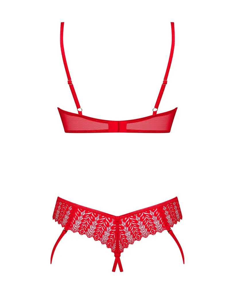Комплект Obsessive Ingridia 2-pcs crotchless set XL/2XL, червоний, з доступом, відкриті груди - фото 4