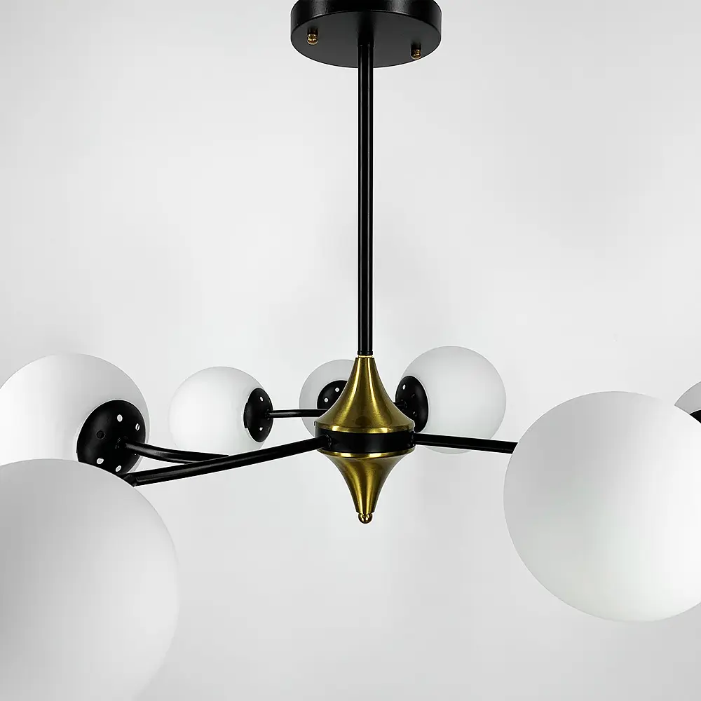 Черная люстра с поворотными веточками на 9 белых плафонах d=150 | Ст. K 21/9 BK+WT новый | Line F - фото 6