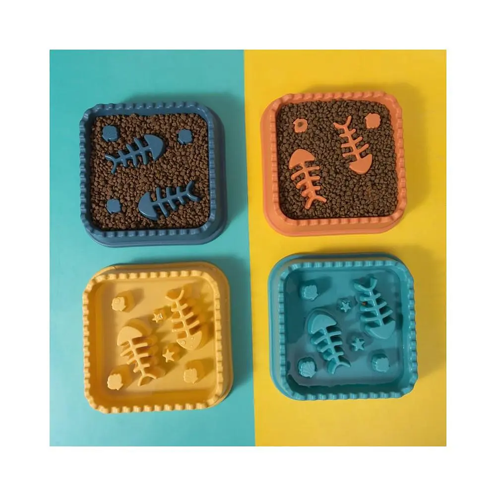 Миска для котів WahoPet для повільного годування, з рибками, помаранчева - фото 2