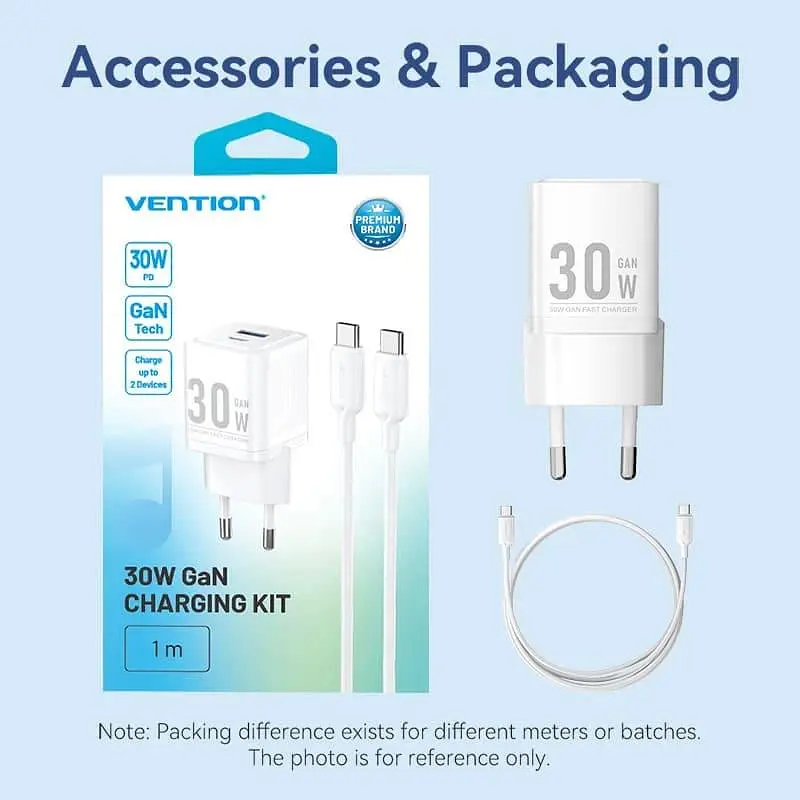 Зарядное устройство Vention 30W 2×USB (USB-A/USB-C) с кабелем USB-C M-M White (TZ-FEQW0-EU-01) - фото 4