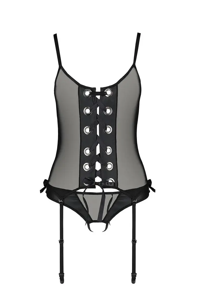 Корсет со шнуровкой Passion NESSY CORSet S/M black стринги с открытым доступом пажи для чулок - фото 3