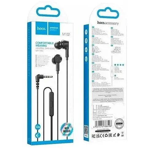 Навушники Hoco Ingenious universal earphones with microphone M102 90 градусів штекер білі - фото 10