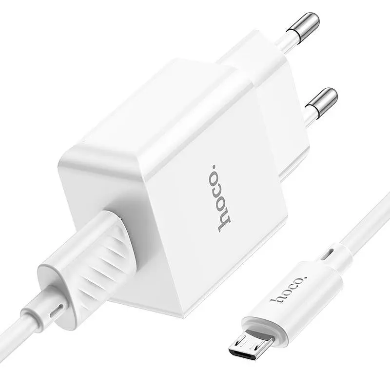 Адаптер мережевий HOCO Leisure Micro USB Cable single port charger C106A комплект зарядний білий - фото 3