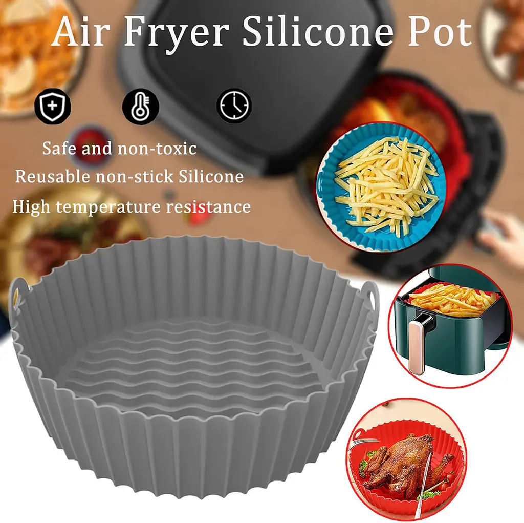 Круглая силиконовая форма для аэрогриля, духовки и мультипечи с высокими бортиками 6 см 20х20 см Серый 88343 - фото 8