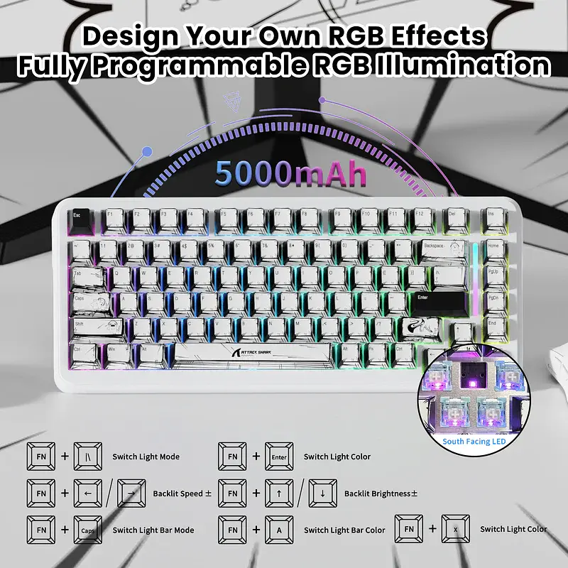 Игровая магнитная клавиатура Attack Shark X82 Pro / Три режима подключения / Magnetic Switch / Grey - фото 4