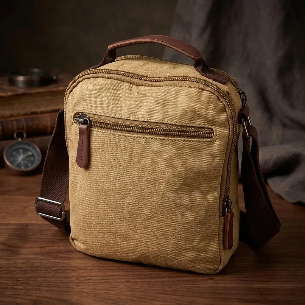 Вертикальна сумка для чоловіків із текстилю Vintage 22239 пісочний - фото 4