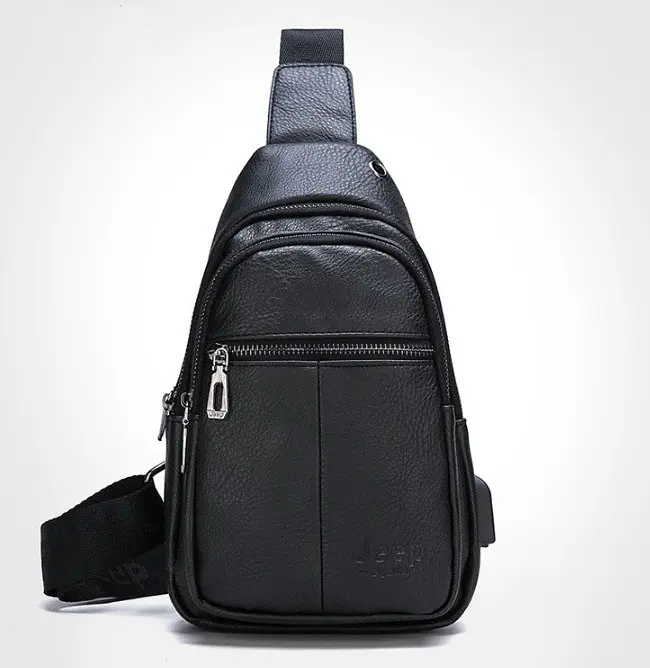 Сумка слінг чоловіча нагрудна з портом USB чорна (636Ч) - фото 2