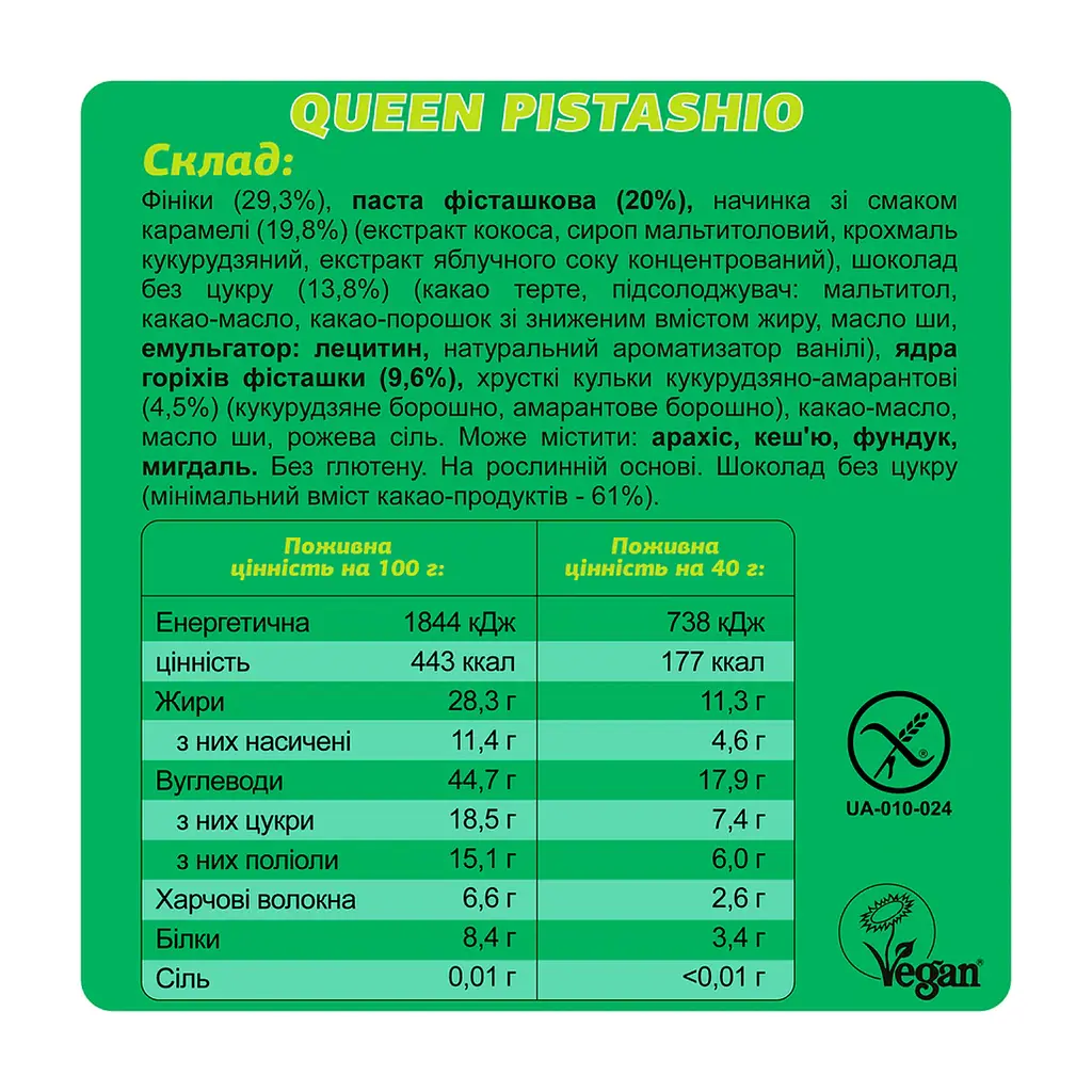 Протеїновий батончик (Fizi Bar Guilty Pleasure) — 10 × 45 г, queen фісташка - фото 3