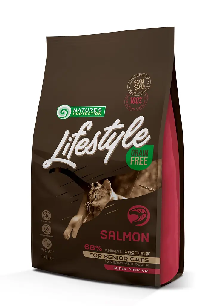 Сухий беззерновий корм для літніх котів Nature's Protection Lifestyle Grain Free Salmon Senior, лосось, 1.5 кг