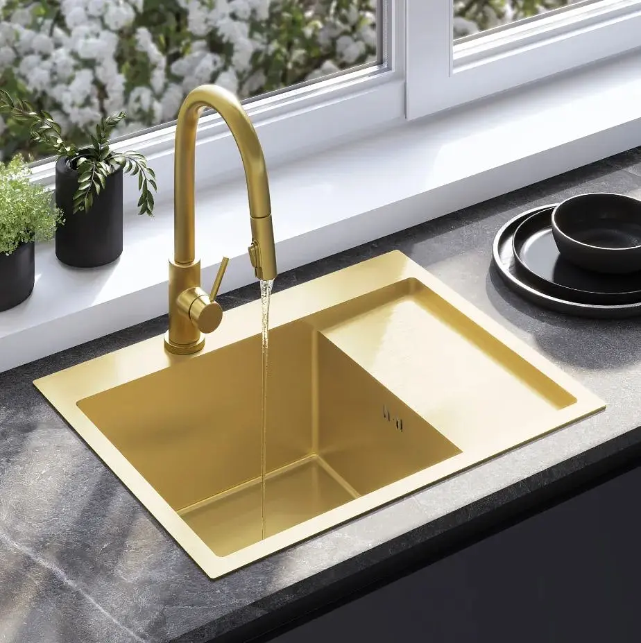 Кухонна мийка Rea Fin 620x480 мм brushed gold ZLE-06013 - фото 6