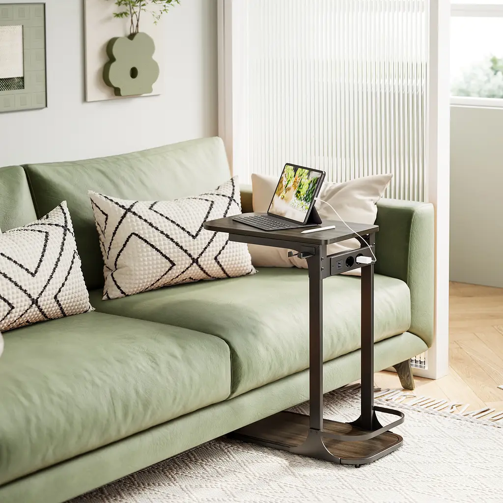 Приставний столик OfficePro Dark Wood Black із мереживим подовжувачем, USB-роз'ємами та тримачем для гарнітури (SD185DW) - фото 6