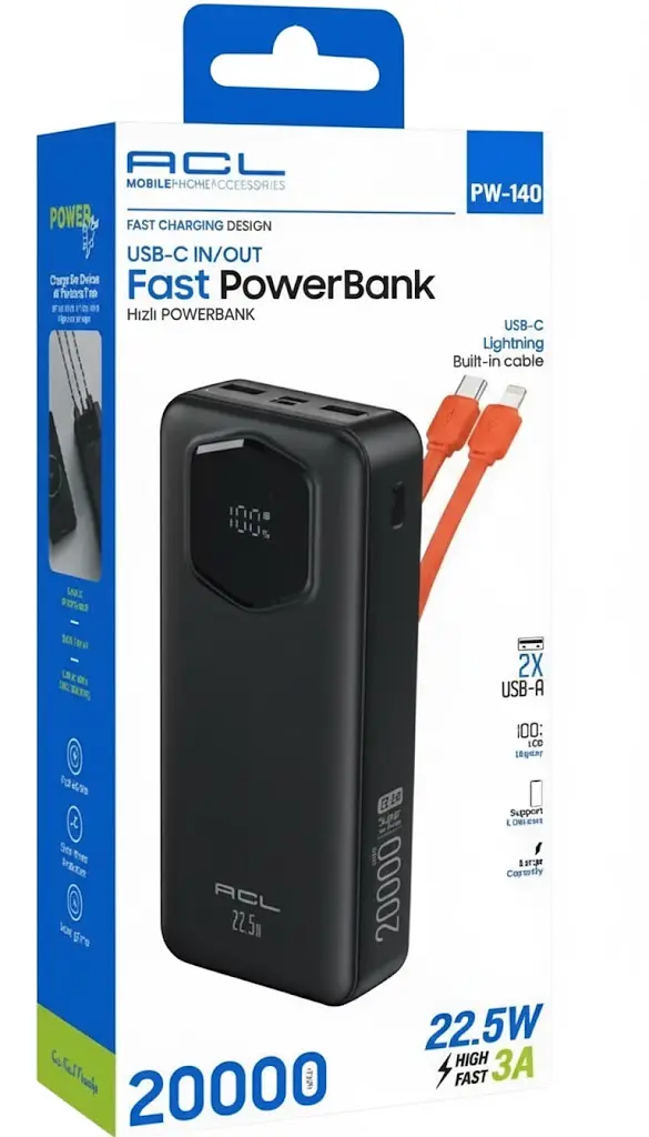 Портативний повербанк ACL PW-140 Power bank 20000 мАг Чорний (2104618844) - фото 5