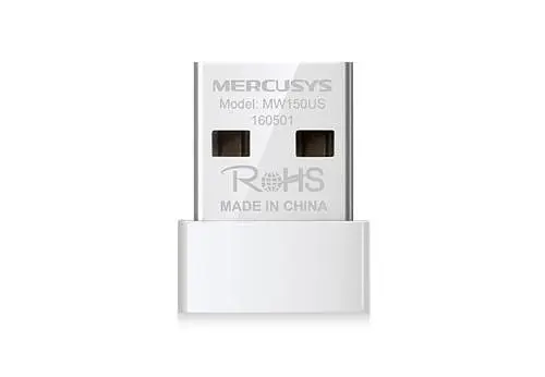 Мережеві адаптери Mercusys MW150US, білий, USB, WiFi 4, 2.4 GHz (150 Мбіт/с), Nano, 1 внутрішня антена