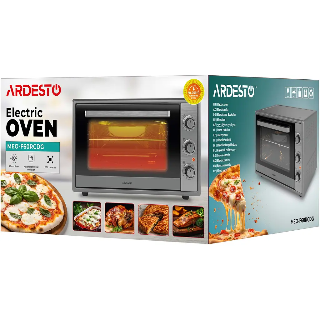 Печь электрическая Ardesto 60 л, 2000 Вт, механич., конвенция, двойное стекло, вертел, серый - фото 12