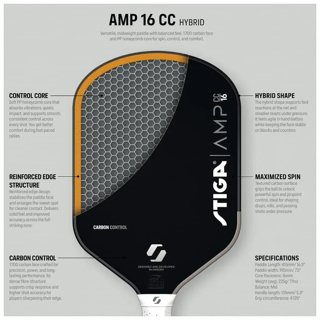 Ракетка для піклболу Stiga AMP CC 16 Hybrid (3202-0318-02) (932363) - фото 9