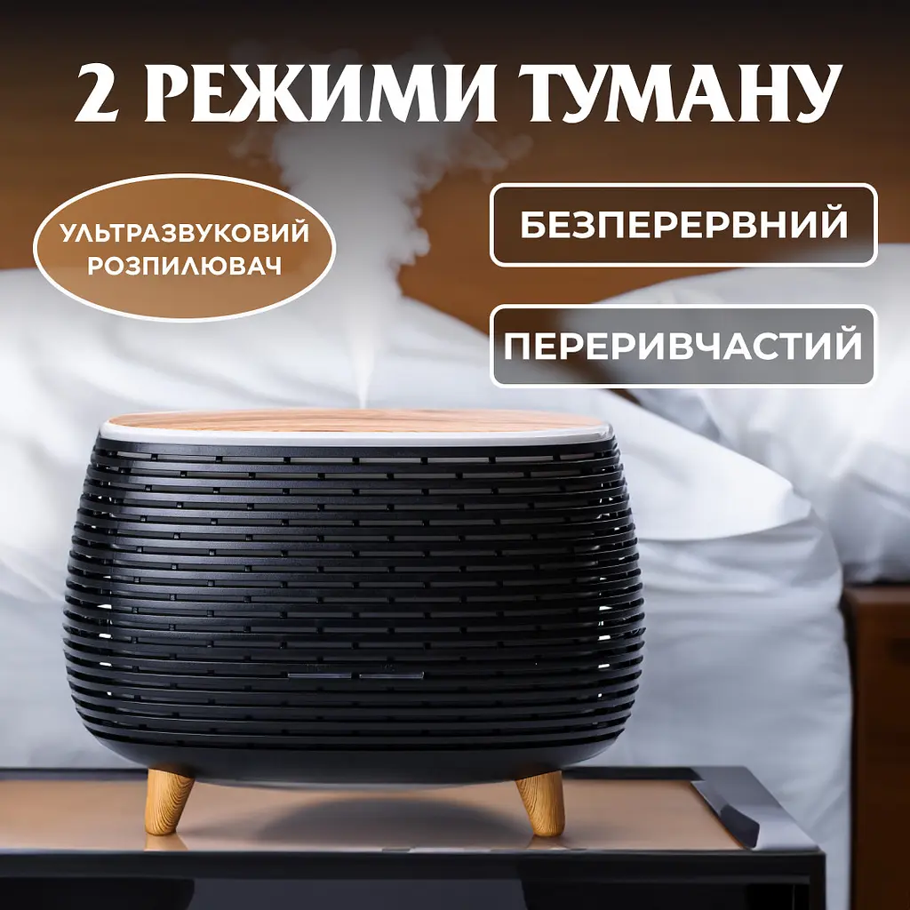 Зволожувач повітря аромадифузор з підсвічуванням 400 мл, чорний Holdmay HPKP7049B - фото 7