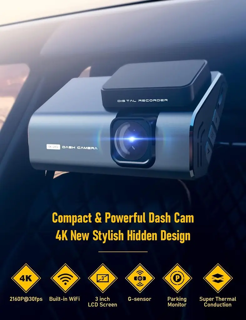 Відеореєстратор IIWEY J01 4K Front Dash Cam з WiFi, Car Dash Cam Корпус з алюмінієвого сплаву, 3-дюймова РК-камера відеореєстратор - фото 2