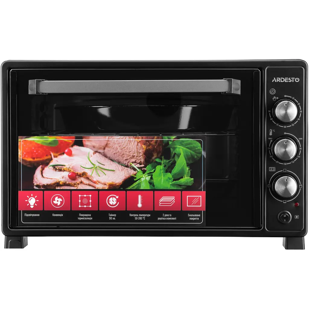 Электропечь Ardesto 1300 Вт, 40 л, скрыт.ниж.тен, таймер, подсвеч., конвекция, черный - фото 3