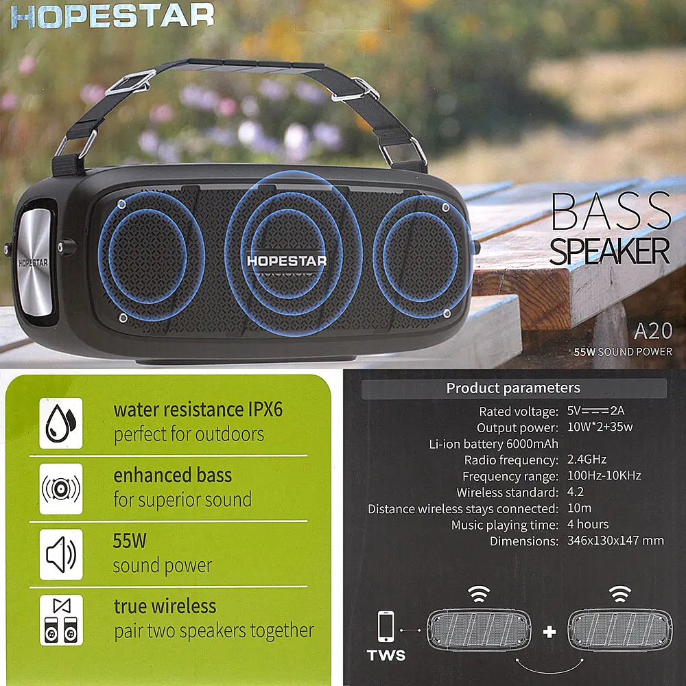 Портативна Bluetooth - колонка Hopestar A20 Black - фото 3