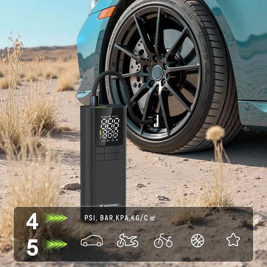 Автомобільний портативний компресор Wozinsky WPEP-8000 150 PSI, Power Bank 8000 мАг, Чорний - фото 8