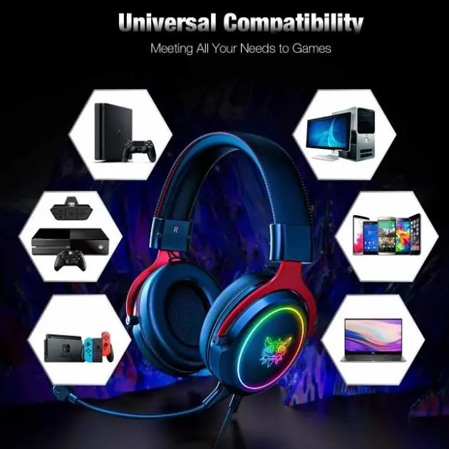 Проводные игровые наушники Onikuma Gaming with LED X10, USB, 3.5mm, 2.1m, black-red - фото 6