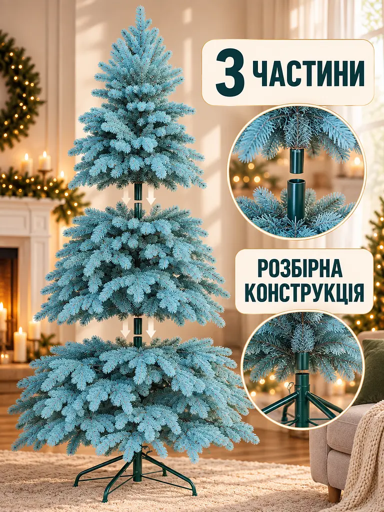 Лита штучна ялинка ЕБ23 Говерла 230 см на металевій підставці, блакитна (49676483) - фото 6