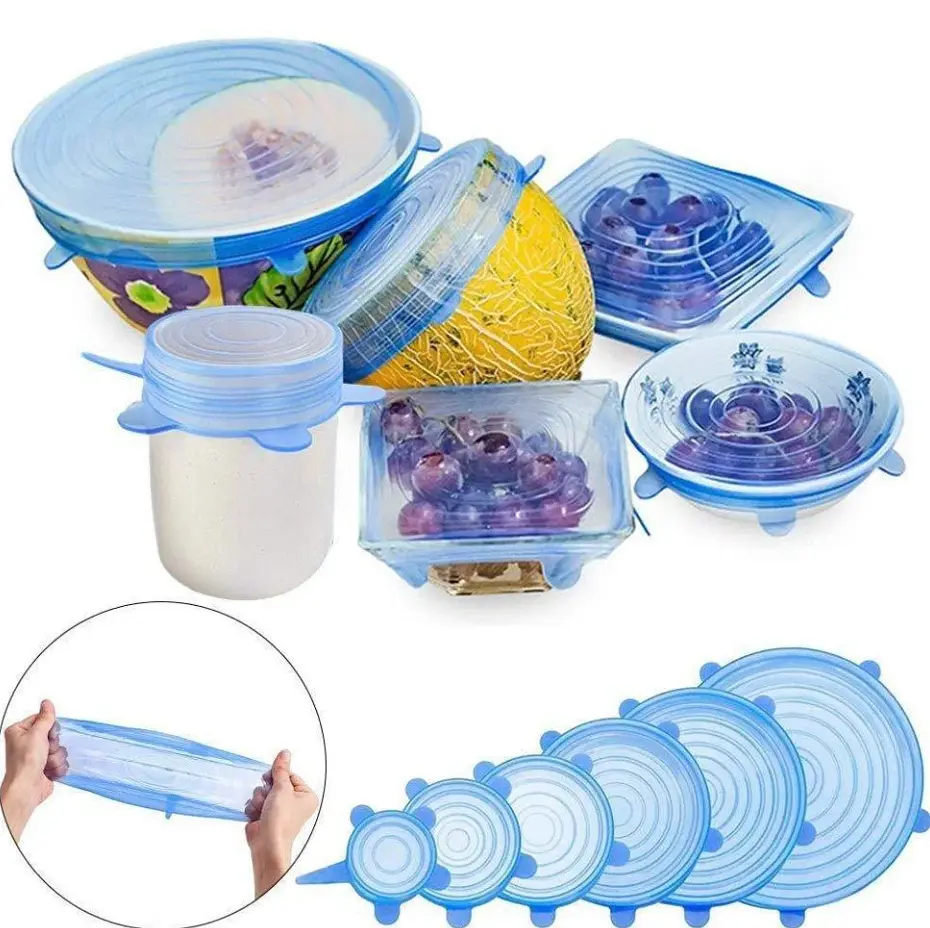 Набір багаторазових силіконових кришок для посуду Super Stretch Silicone Lids 6 штук