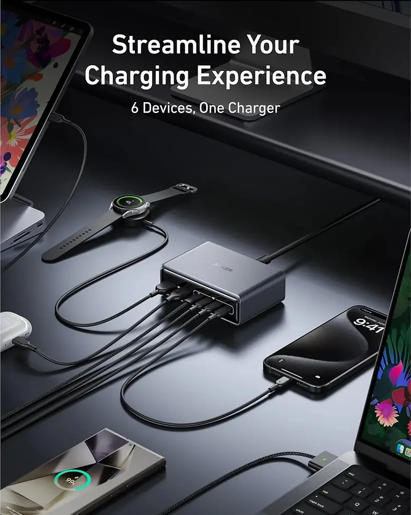 Зарядное устройство Anker GaNPrime Charger - 200W 4xUSB-C PD & 2xUSB-A Black (7121459) - фото 5