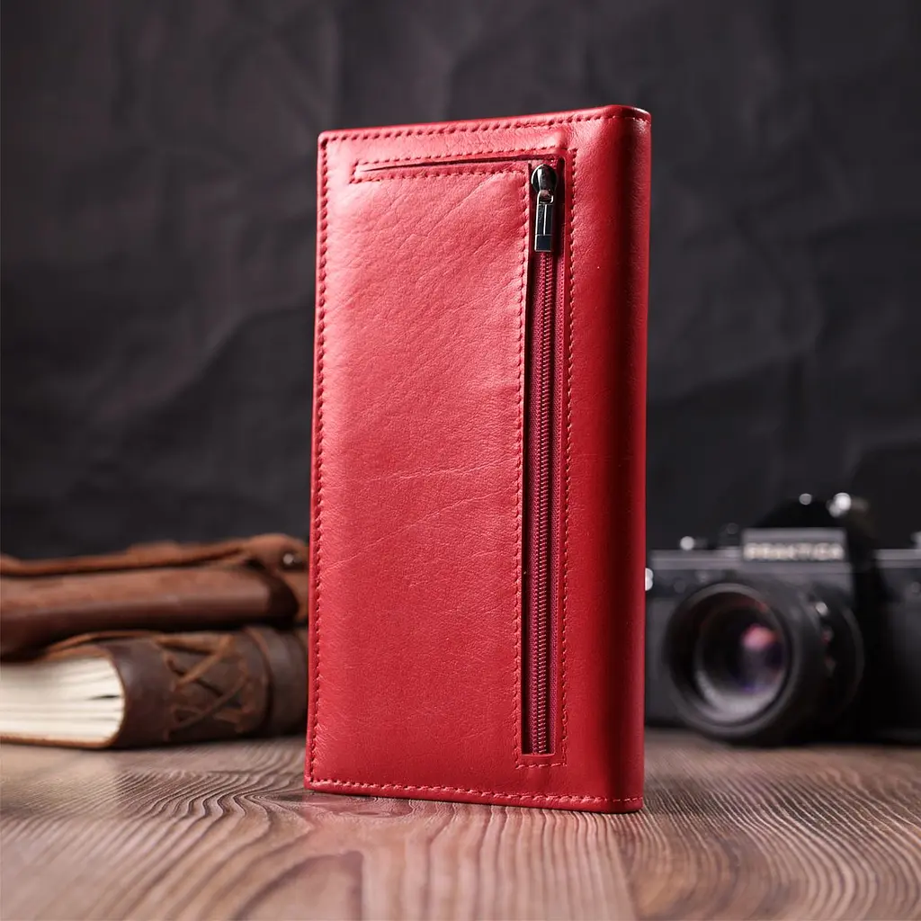Вертикальний жіночий гаманець на магнітах із натуральної шкіри ST Leather 22539 червоний - фото 8