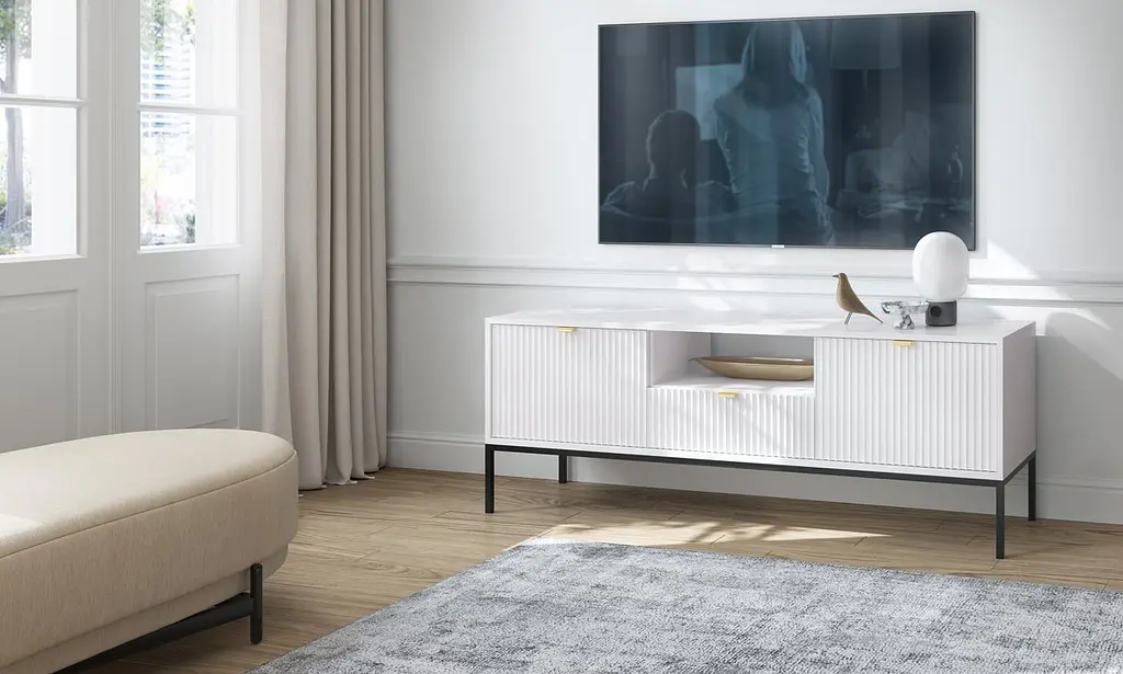 Тумба под телевизор Perfect Home Новая/Nova 2-дверная с 1 ящиком и черными ножками RTV154 Белый (PFH-091225) - фото 4