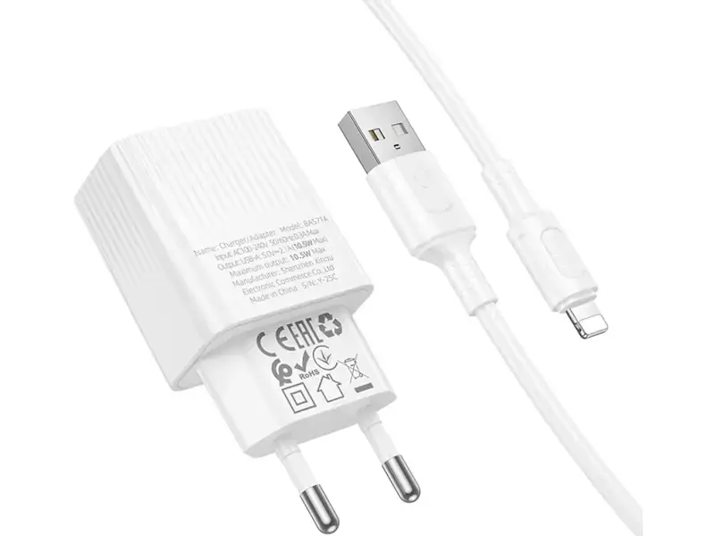 Мережевий зарядний пристрій Borofone BAS71A Source Type-A to Lightning cable White (6941991122583) - фото 2