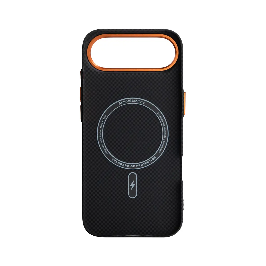 Карбоновый чехол для Apple iPhone 17 Air, LikeCarbon2 SE MagCase, черный, тонкий защитный чехол-панель из поликарбоната с магнитами N52, MagSafe, противоударный, совместим с беспроводной зарядкой, приподнятые края для защиты камеры - фото 2