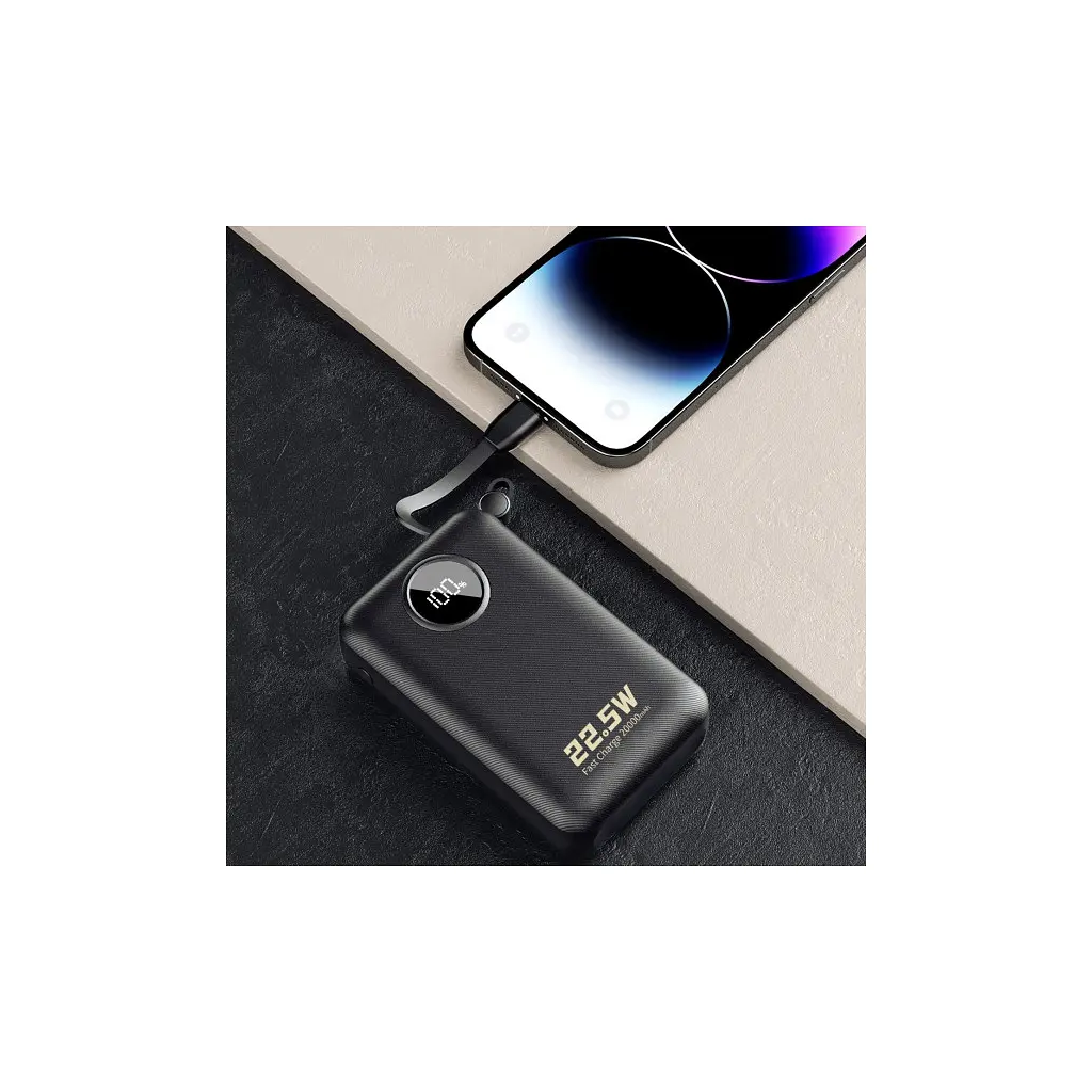 Батарея універсальна Dudao 20000mAh K14+ 22.5W, PD, QC, USB-A, USB-C(In/Out), with built-in USB-C/Lightning cables, Black (6977196680016) - фото 6