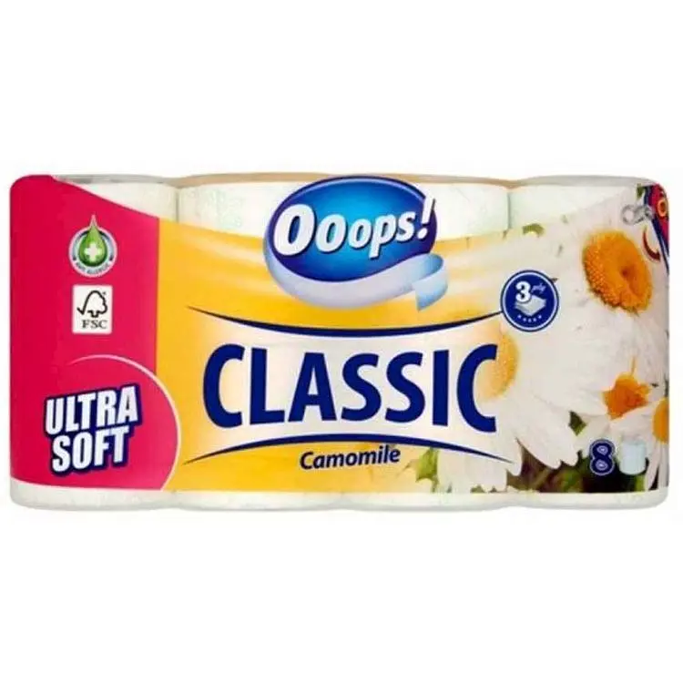 Туалетний папір OOOPS! 3 шари Classic Camomilla 8шт 140 відривів