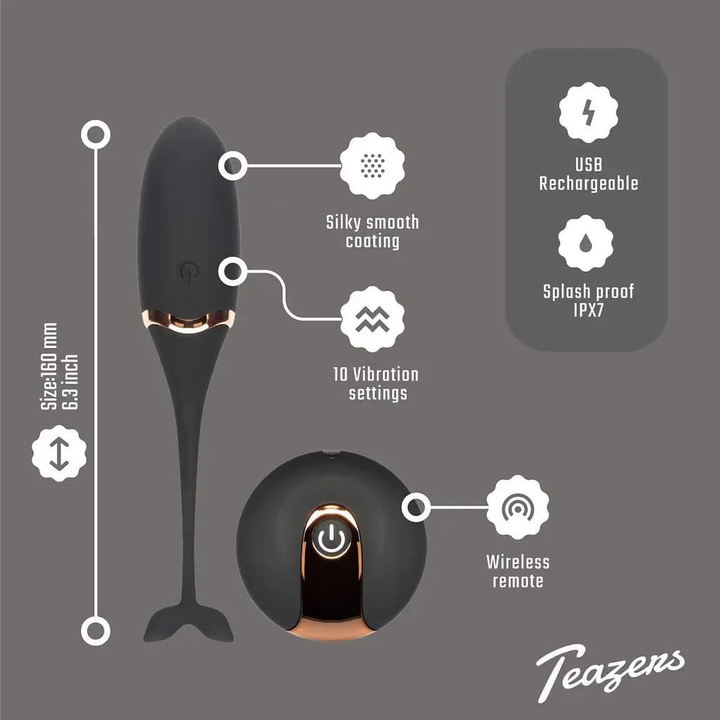 Віброяйце Teazers Luxurious Vibrating Egg, 16 см (чорний) - фото 6