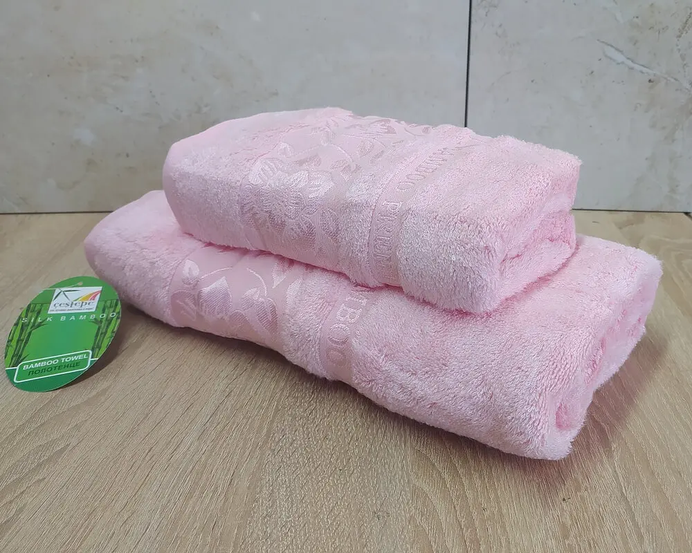 Набір турецьких бамбукових махрових рушників Cestepe 50х90+70х140 Bamboo Cicek Pink - фото 3