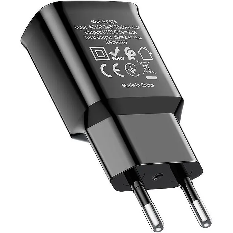 Мережевий зарядний пристрій Hoco C88A 2-USB Black [118821] - фото 3