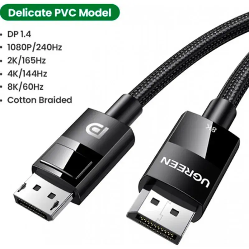 Кабель мультимедійний DisplayPort M to DisplayPort M 5.0m V1.4 braided DP114 black Ugreen (80394) - фото 3