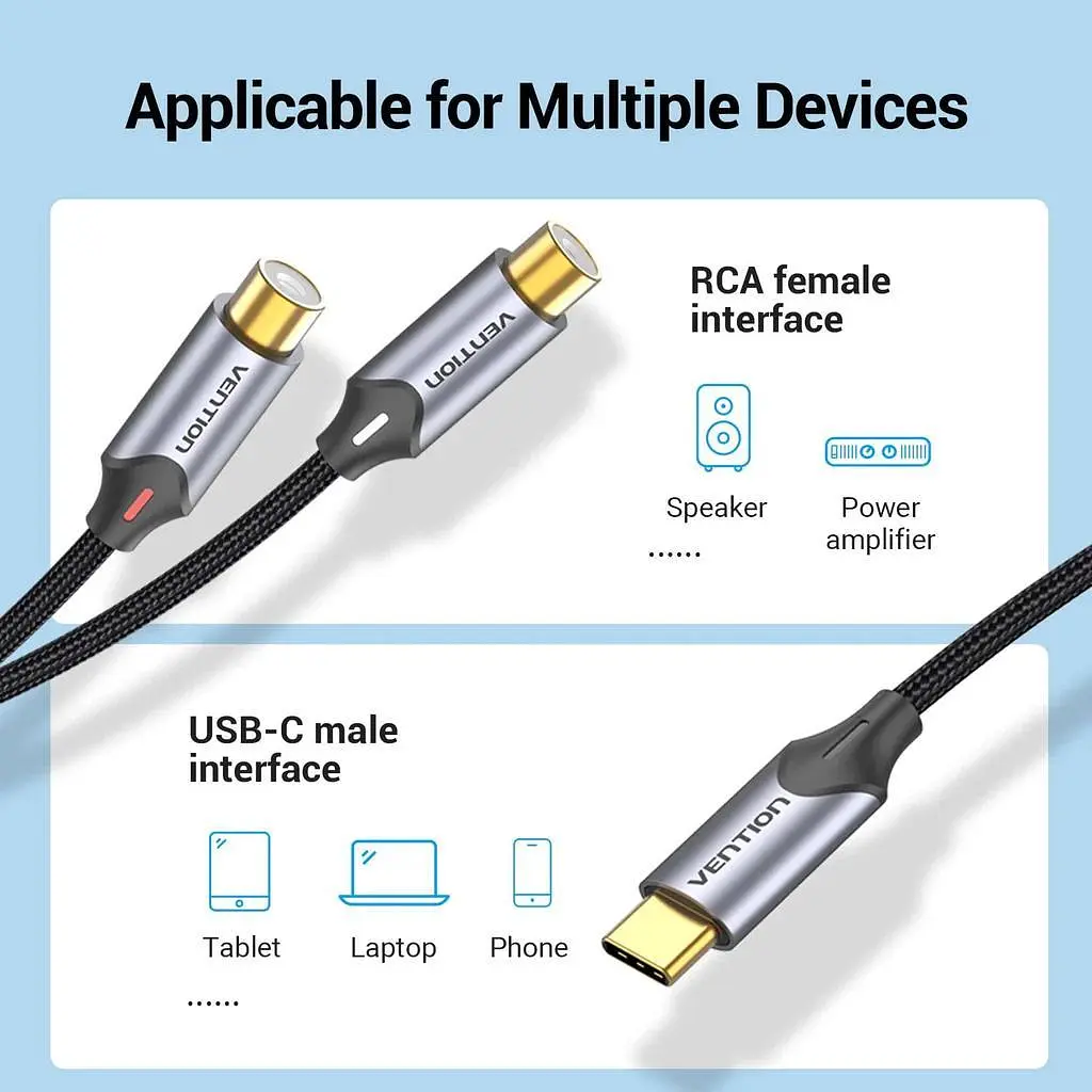 Кабель USB-C Male to 2RCA Female Vention 0.5m Black (BGVHD) - фото 2