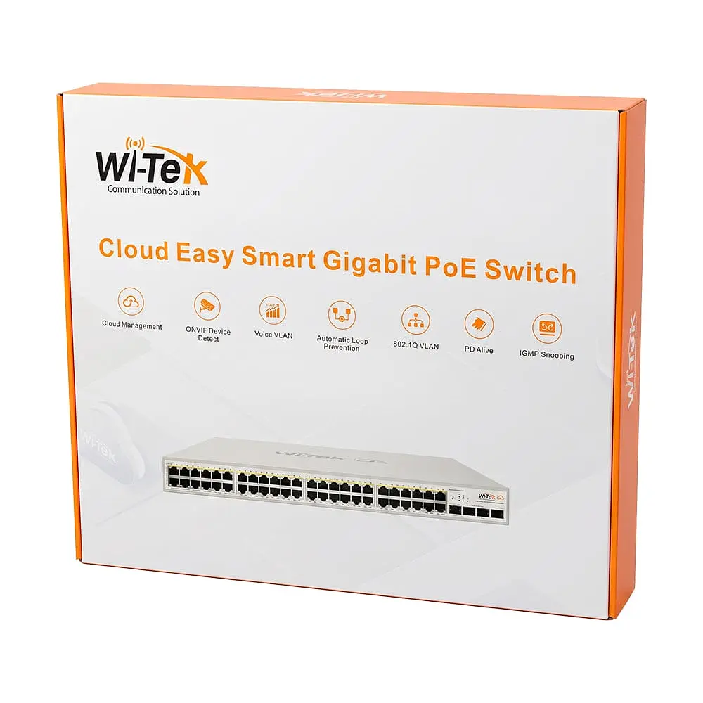PoE-комутатор 52-портовий керований Wi-Tek WI-PCES352GF гігабітний 48x1000Mbps PoE+, 4xSFP, 370W, Cloud, ONVIF (73-00256) - фото 10