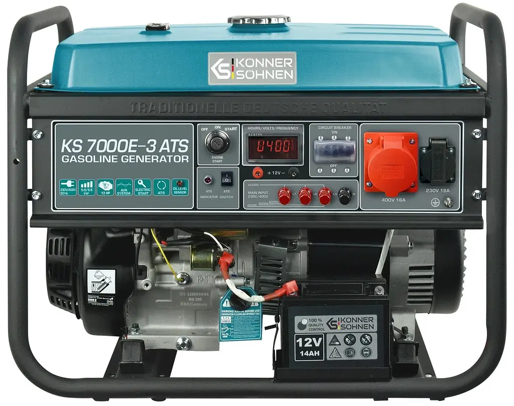 Генератор бензиновий Konner&Sohnen KS 7000E-3 ATS, 400В, 5.5кВт, АВР(ATS), електростартер, 82.3кг