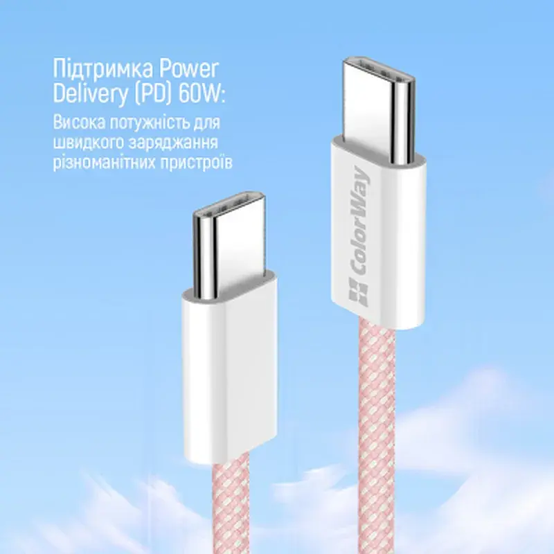Дата кабель USB-C to USB-C 1.0m 60W 3.0А pink ColorWay (CW-CBPDCC061-P) - фото 7