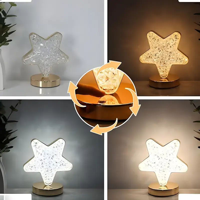 Нічник світильник 3 режими настільна кришталева лампа у формі зірки Creative Table Lamp - фото 4