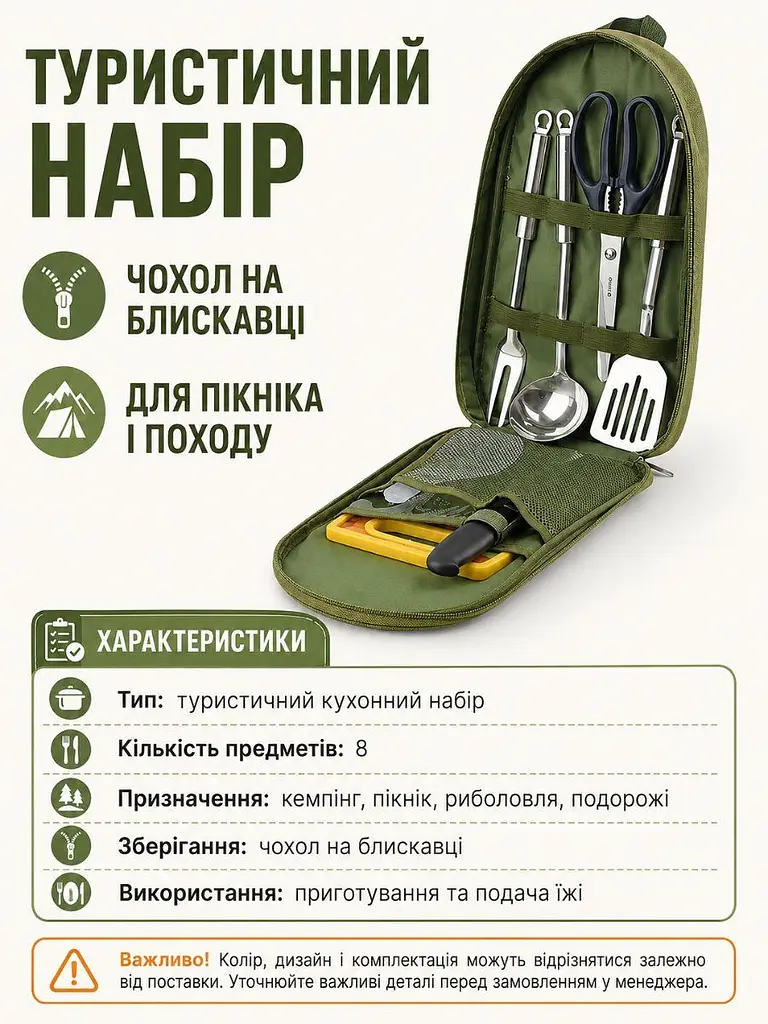 Набір посуду для кемпінгу 8 предметів у чохлі для пікніка та походу (49676169) - фото 3