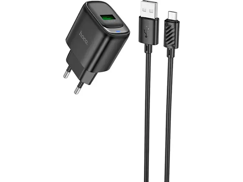 Мережевий зарядний пристрій Hoco C140A Smart Type-A to MicroUSB cable Black (6942007627801) - фото 2