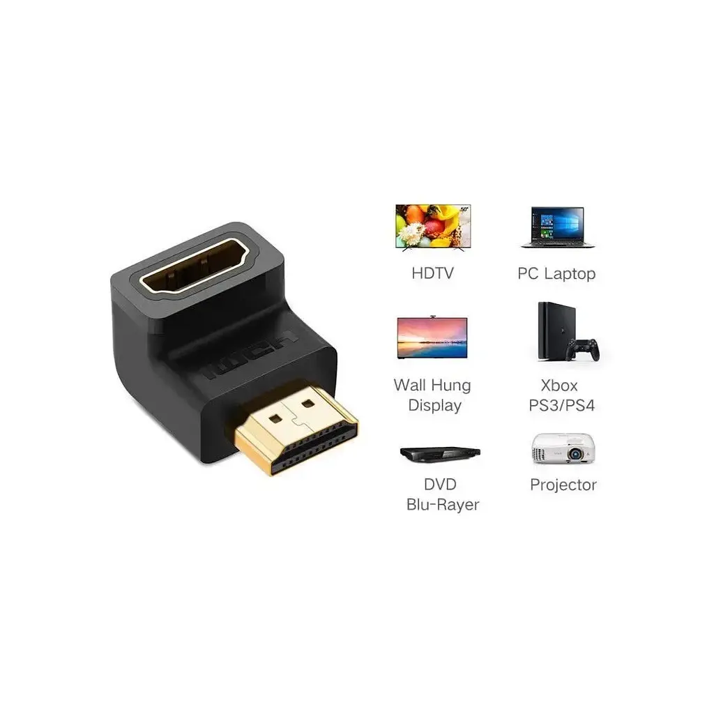 Переходник HDMI M to HDMI F 90° corner Down HD112 black Ugreen (20109) - фото 3